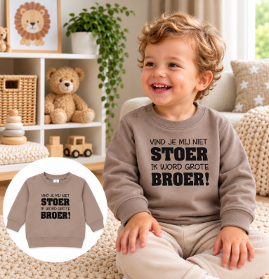 beige, sweater, Trui, zwarte, tekst, grote, broer, stoer